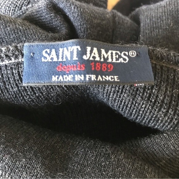SAINT JAMES Sweater 100% Wool Men’s Black Stripe Turtleneck Woolmark - Picture 3 of 8